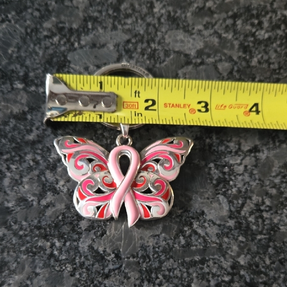 Brighton "Pink Ribbon" Butterfly Enamel Metal Purse Charm Keychain Fob - Picture 7 of 7